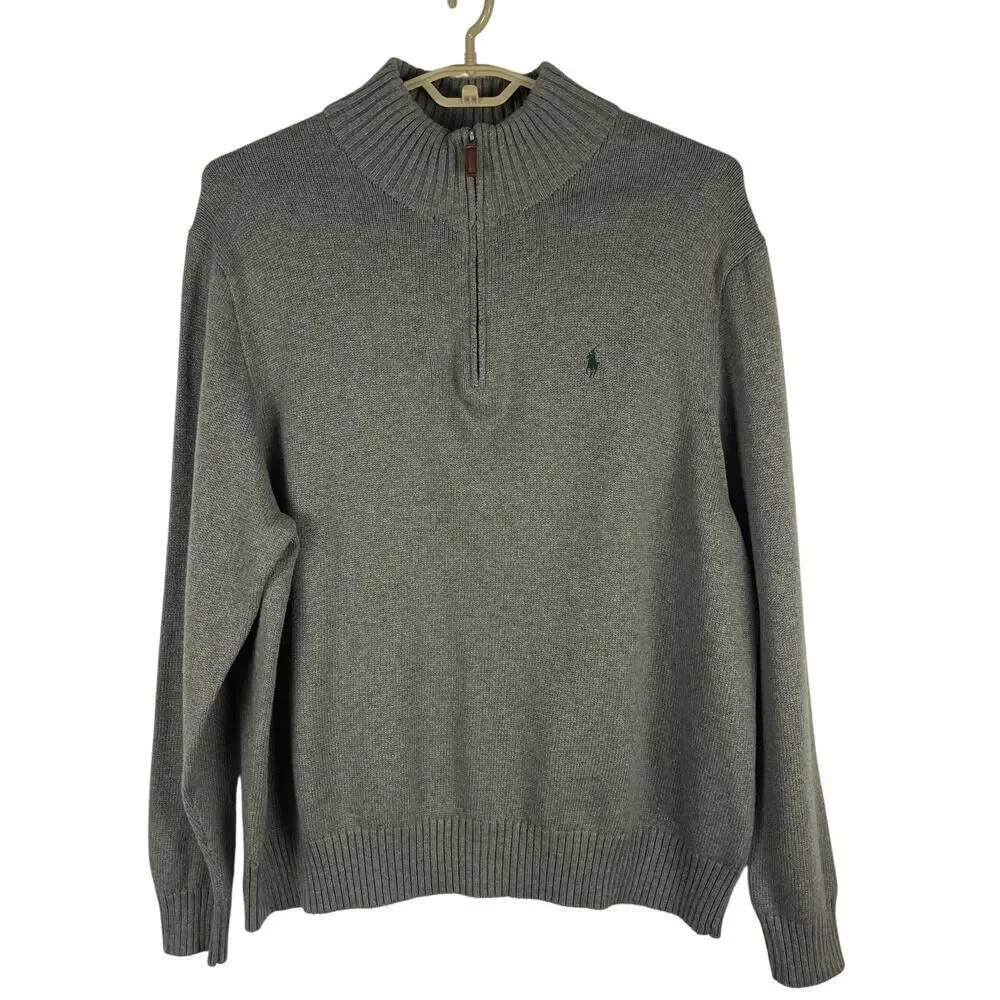 Polo Ralph Lauren 1/4 Zip Pullover Sweater Gray Green Pony Cotton Men's 2X BIG